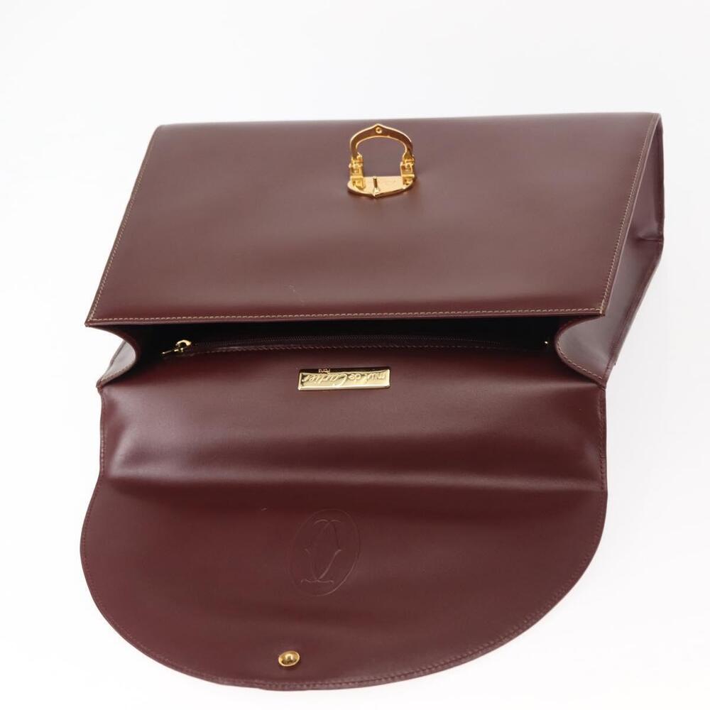 CARTIER Hand Bag Leather Bordeaux Gold Auth 146656 - Picture 10 of 16